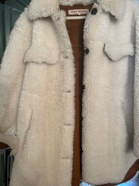 Free People Cream Faux Shearling Teddy Jacket